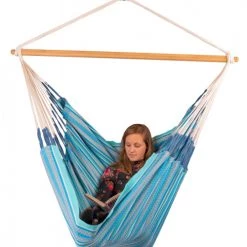 Les meilleures critiques de 😍 LA SIESTA Hamacs Chaise-hamac Kingsize En Coton Bio Bleu ✔️ -Fauteuils suspendus Soldes chaise hamac kingsize en coton bio bleu 3