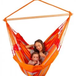 Acheter 👍 LA SIESTA Hamacs Chaise-hamac Kingsize En Tissu Orange 🛒 -Fauteuils suspendus Soldes chaise hamac kingsize en tissu orange 3