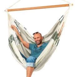 Le moins cher 👏 LA SIESTA Hamacs Chaise-hamac Kingsize En Tissu Vert Clair ⌛ -Fauteuils suspendus Soldes chaise hamac kingsize en tissu vert clair 3