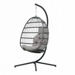 Nouveau 🛒 Kerama Fauteuils Suspendus Chaise Individuelle Suspendue En Acier Et Corde Avec Coussin ⌛