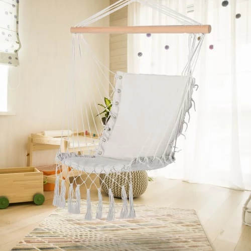 Promo ✔️ Outsunny Hamacs Chaise Suspendue Assise Dossier Rembourrés Macramé Coton Beige 🎁 4 Promo ✔️ Outsunny Hamacs Chaise Suspendue Assise Dossier Rembourrés Macramé Coton Beige 🎁 – Image 2