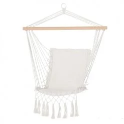 Promo ✔️ Outsunny Hamacs Chaise Suspendue Assise Dossier Rembourrés Macramé Coton Beige 🎁