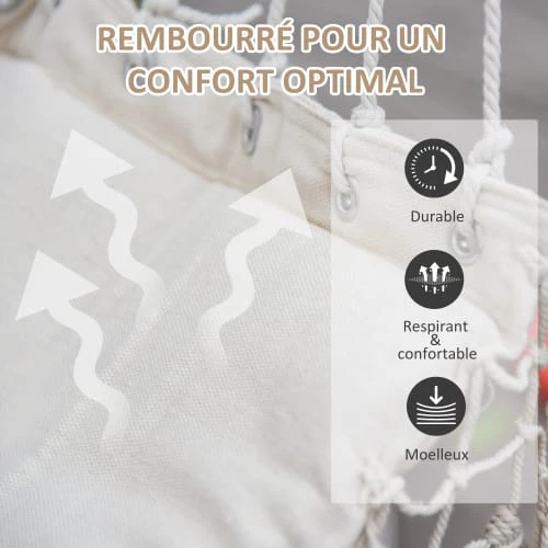 Promo ✔️ Outsunny Hamacs Chaise Suspendue Assise Dossier Rembourrés Macramé Coton Beige 🎁 7 Promo ✔️ Outsunny Hamacs Chaise Suspendue Assise Dossier Rembourrés Macramé Coton Beige 🎁 – Image 5