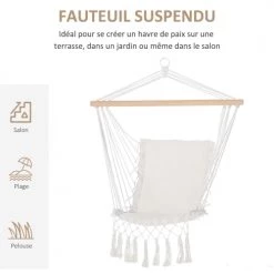 Promo ✔️ Outsunny Hamacs Chaise Suspendue Assise Dossier Rembourrés Macramé Coton Beige 🎁 13 Promo ✔️ Outsunny Hamacs Chaise Suspendue Assise Dossier Rembourrés Macramé Coton Beige 🎁 -Fauteuils suspendus Soldes chaise suspendue assise dossier rembourres macrame coton beige 5
