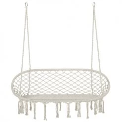 Vente flash ❤️ Outsunny Fauteuils Suspendus Chaise Suspendue Banc Suspendu Macramé Coton Polyester Beige 😉