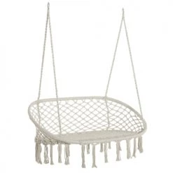 Vente flash ❤️ Outsunny Fauteuils Suspendus Chaise Suspendue Banc Suspendu Macramé Coton Polyester Beige 😉 -Fauteuils suspendus Soldes chaise suspendue banc suspendu macrame coton polyester beige 3