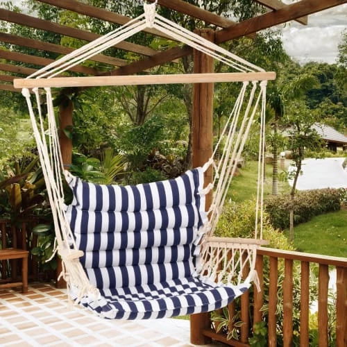 Top 10 ⭐ ECD Germany Fauteuils Suspendus Chaise Suspendue Bleu/blanc 95 X 43 X 100 Cm Coton/bois ✨ 4 Top 10 ⭐ ECD Germany Fauteuils Suspendus Chaise Suspendue Bleu/blanc 95 X 43 X 100 Cm Coton/bois ✨ – Image 2