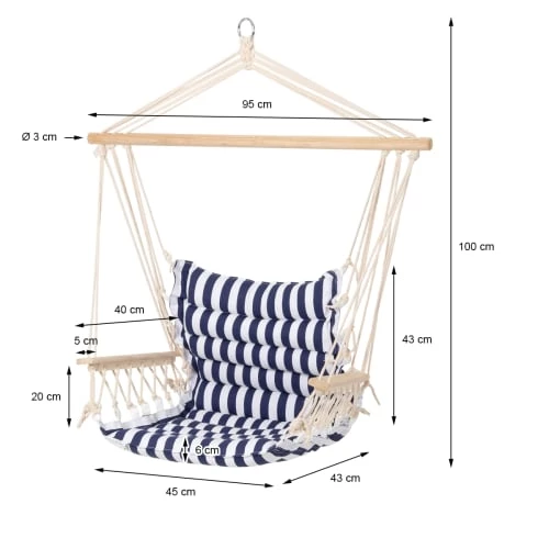 Top 10 ⭐ ECD Germany Fauteuils Suspendus Chaise Suspendue Bleu/blanc 95 X 43 X 100 Cm Coton/bois ✨ 5 Top 10 ⭐ ECD Germany Fauteuils Suspendus Chaise Suspendue Bleu/blanc 95 X 43 X 100 Cm Coton/bois ✨ – Image 3
