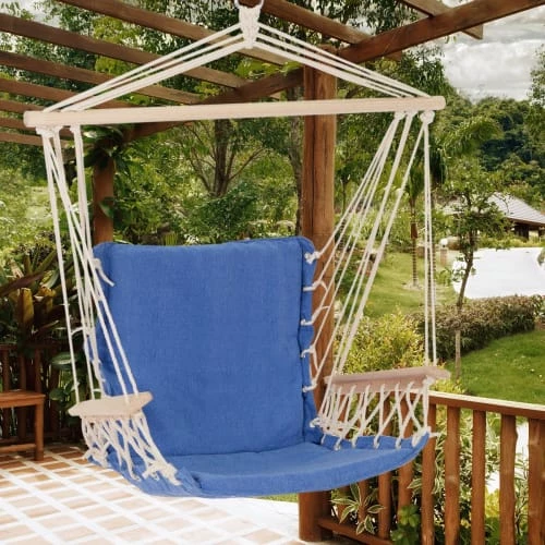 Bon marché ✨ ECD Germany Fauteuils Suspendus Chaise Suspendue Coton/bois 45 X 100 X 46 Cm Bleu ⌛ 4 Bon marché ✨ ECD Germany Fauteuils Suspendus Chaise Suspendue Coton/bois 45 X 100 X 46 Cm Bleu ⌛ – Image 2