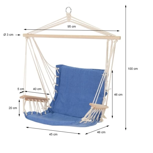 Bon marché ✨ ECD Germany Fauteuils Suspendus Chaise Suspendue Coton/bois 45 X 100 X 46 Cm Bleu ⌛ 6 Bon marché ✨ ECD Germany Fauteuils Suspendus Chaise Suspendue Coton/bois 45 X 100 X 46 Cm Bleu ⌛ – Image 4