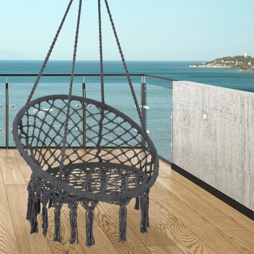 Promo 🧨 ECD Germany Fauteuils Suspendus Chaise Suspendue Coton Ø 80 X 115 Cm Gris ⌛ 4 Promo 🧨 ECD Germany Fauteuils Suspendus Chaise Suspendue Coton Ø 80 X 115 Cm Gris ⌛ – Image 2