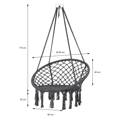 Promo 🧨 ECD Germany Fauteuils Suspendus Chaise Suspendue Coton Ø 80 X 115 Cm Gris ⌛ 5 Promo 🧨 ECD Germany Fauteuils Suspendus Chaise Suspendue Coton Ø 80 X 115 Cm Gris ⌛ – Image 3