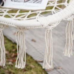 Promo ❤️ Outsunny Fauteuils Suspendus Chaise Suspendue Macramé Coton Polyester Beige 🛒 -Fauteuils suspendus Soldes chaise suspendue macrame coton polyester beige 5