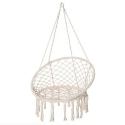 Budget 😀 Outsunny Fauteuils Suspendus Chaise Suspendue Ø 80 X 42H M Macramé Coton Polyester Gris 👏 -Fauteuils suspendus Soldes chaise suspendue macrame coton polyester beige 6