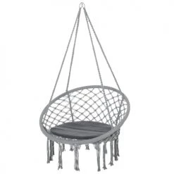 Budget 😀 Outsunny Fauteuils Suspendus Chaise Suspendue Ø 80 X 42H M Macramé Coton Polyester Gris 👏