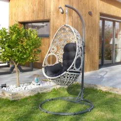 Acheter ❤️ Dcb Garden Fauteuils Suspendus Fauteuil œuf Suspendu En Résine écrue Avec Coussin Gris Anthracite 😉 -Fauteuils suspendus Soldes fauteuil oeuf suspendu en resine ecrue avec coussin gris anthracite 2