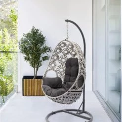 Acheter ❤️ Dcb Garden Fauteuils Suspendus Fauteuil œuf Suspendu En Résine écrue Avec Coussin Gris Anthracite 😉 -Fauteuils suspendus Soldes fauteuil oeuf suspendu en resine ecrue avec coussin gris anthracite 3