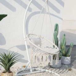 Acheter 🔥 RED DECO Fauteuils Suspendus Fauteuil Suspendu à Cordes Avec Coussins Polycoton Crème 80 X 129 Cm 🎁 -Fauteuils suspendus Soldes fauteuil suspendu a cordes avec coussins polycoton creme 80 x 129 cm 2