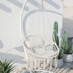 Acheter 🔥 RED DECO Fauteuils Suspendus Fauteuil Suspendu à Cordes Avec Coussins Polycoton Crème 80 X 129 Cm 🎁 -Fauteuils suspendus Soldes fauteuil suspendu a cordes avec coussins polycoton creme 80 x 129 cm 3