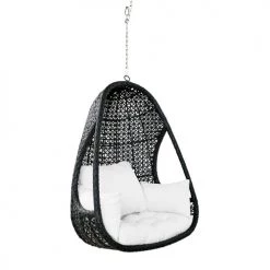 Coupon ⌛ Maisons Du Monde Fauteuils Suspendus Fauteuil Suspendu De Jardin En Résine Tressée Noire Et Coussins Blancs 😀