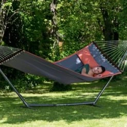 De gros 👍 Amazonas Hamacs Hamac à Barre Avec Coussin En Tissu Gris 🔔 -Fauteuils suspendus Soldes hamac a barre avec coussin en tissu gris 2