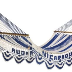 Sortie 🤩 Hamac Del Sol Hamacs Hamac à Barre Nicaragua L Blanc Et Bleu ✔️