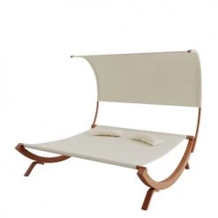 Bon marché ❤️ Avril Paris Hamacs Hamac Avec Auvent En Toile Beige Avec Support En Bois 2 Personnes. 🤩