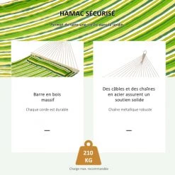 Top 10 ⭐ Outsunny Hamacs Hamac De Voyage 2 Places Style Exotique Coton Vert Jaune Blanc Rayé 🌟 -Fauteuils suspendus Soldes hamac de voyage 2 places style exotique coton vert jaune blanc raye 4