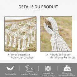 Coupon 🧨 Outsunny Hamacs Hamac De Voyage Portable Style Bohème Chic Coton Polyester Beige ✔️ -Fauteuils suspendus Soldes hamac de voyage portable style boheme chic coton polyester beige 3
