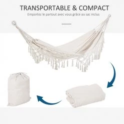 Coupon 🧨 Outsunny Hamacs Hamac De Voyage Portable Style Bohème Chic Coton Polyester Beige ✔️ -Fauteuils suspendus Soldes hamac de voyage portable style boheme chic coton polyester beige 4