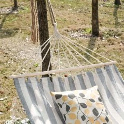 Meilleur prix 🧨 Outsunny Hamacs Hamac De Voyage Style Hippie Chic Coton Polyester Gris écru Rayé 🌟 -Fauteuils suspendus Soldes hamac de voyage style hippie chic coton polyester gris ecru raye 5