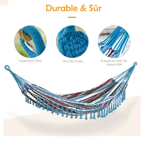 Remise 🎉 Outsunny Hamacs Hamac De Voyage Style Hippie Chic Coton Polyester Multicolore ❤️ 7 Remise 🎉 Outsunny Hamacs Hamac De Voyage Style Hippie Chic Coton Polyester Multicolore ❤️ – Image 5