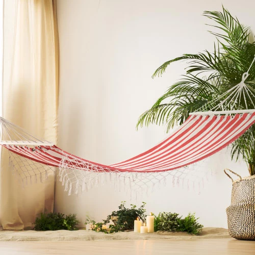 Budget 🎁 Outsunny Hamacs Hamac De Voyage Style Hippie Chic Coton Polyester Rouge Crème Rayé 🥰 4 Budget 🎁 Outsunny Hamacs Hamac De Voyage Style Hippie Chic Coton Polyester Rouge Crème Rayé 🥰 – Image 2