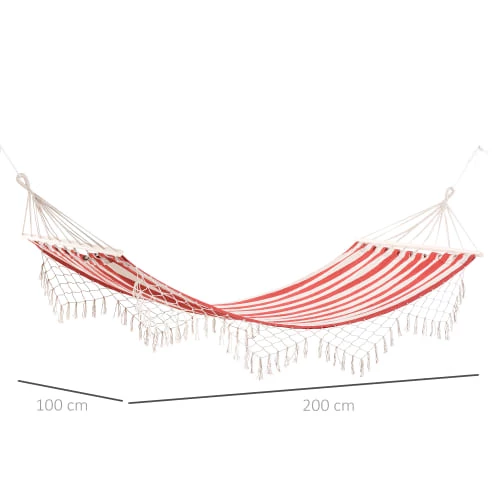 Budget 🎁 Outsunny Hamacs Hamac De Voyage Style Hippie Chic Coton Polyester Rouge Crème Rayé 🥰 5 Budget 🎁 Outsunny Hamacs Hamac De Voyage Style Hippie Chic Coton Polyester Rouge Crème Rayé 🥰 – Image 3
