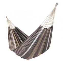 Meilleure affaire 👍 Escuderos Hamacs Hamac Double En Toile Rayé écru Et Gris 🔔 -Fauteuils suspendus Soldes hamac double en toile raye marron et ecru 2