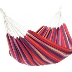 Remise 👍 Escuderos Hamacs Hamac Double En Toile Rayé Bleu Et Rouge ⭐ -Fauteuils suspendus Soldes hamac double en toile raye rouge et violet 6