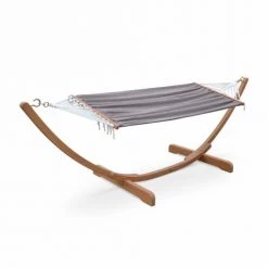Remise 🔥 Alice's Garden Hamacs Hamac En Bois Avec Toile De Coton Gris 317x100cm 🛒