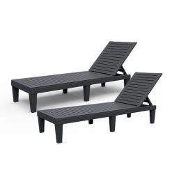 Promo 👏 RED DECO Matelas Pour Bain De Soleil Lot De 2 Bains De Soleil 5 Positions Résine Gris 189x58x28cm 🧨