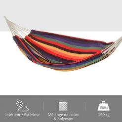 Bon marché ✔️ Outsunny Hamacs Toile De Hamac Avec Sac Transport Coton Polyester Multicolore ✔️ -Fauteuils suspendus Soldes toile de hamac avec sac transport coton polyester multicolore 3