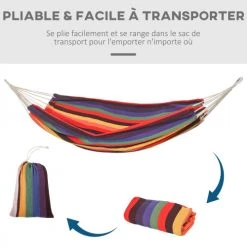 Bon marché ✔️ Outsunny Hamacs Toile De Hamac Avec Sac Transport Coton Polyester Multicolore ✔️ -Fauteuils suspendus Soldes toile de hamac avec sac transport coton polyester multicolore 4