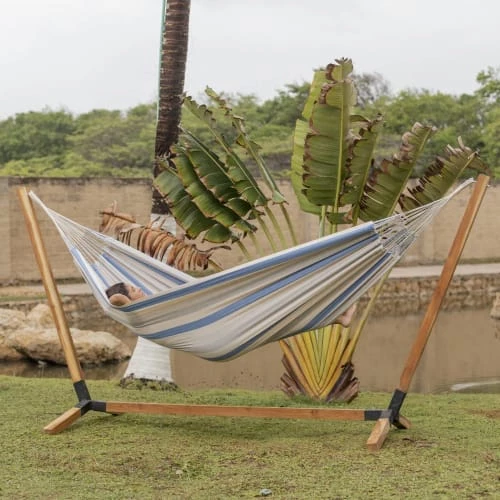 Meilleure vente 🥰 Alice's Garden Hamacs Toile De Hamac Rayée - Bleu Turquoise / Gris Clair / écru, 220x140cm 💯 4 Meilleure vente 🥰 Alice's Garden Hamacs Toile De Hamac Rayée - Bleu Turquoise / Gris Clair / écru, 220x140cm 💯 – Image 2